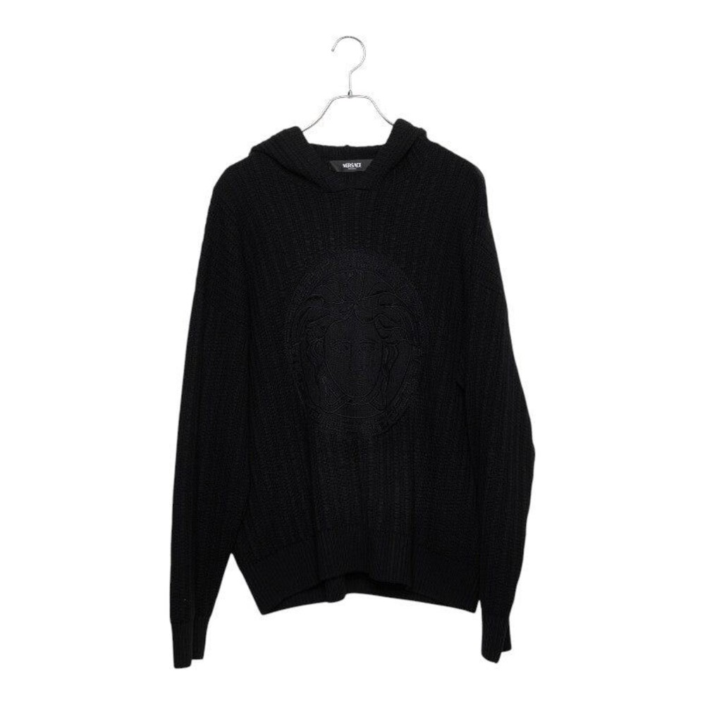 Versace Medusa Cable Knit Hoodie Pullover Black